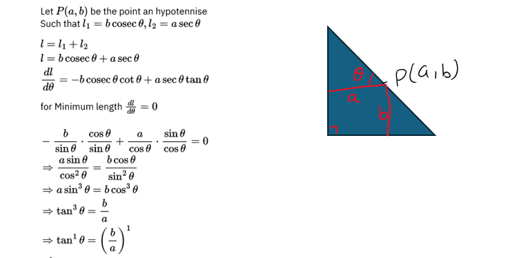 NCERT Maths Ch 6 Misc. Ex. Q. 9 solution. To show the minimum length of hypotaneous.